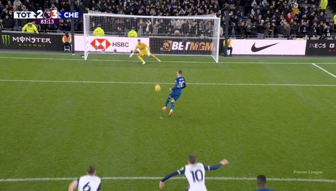 Cole Palmer chips a panenka down the middle to embarrass Tottenham's Fraser Forster.