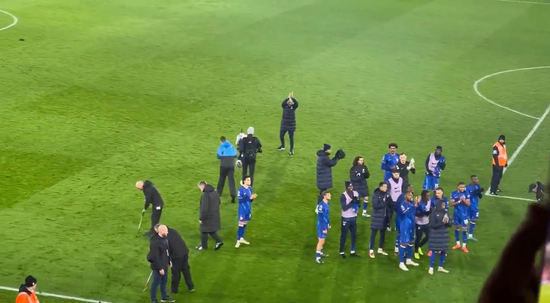 Enzo Maresca applauds the Chelsea fans at full time at St Mary's.