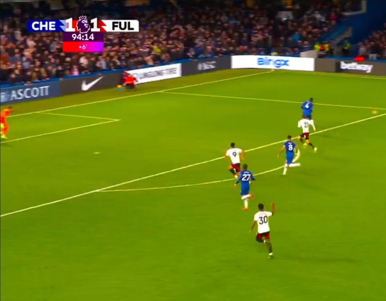 Fulham attack an Fulham attack an empty Chelsea box. Chelsea box.