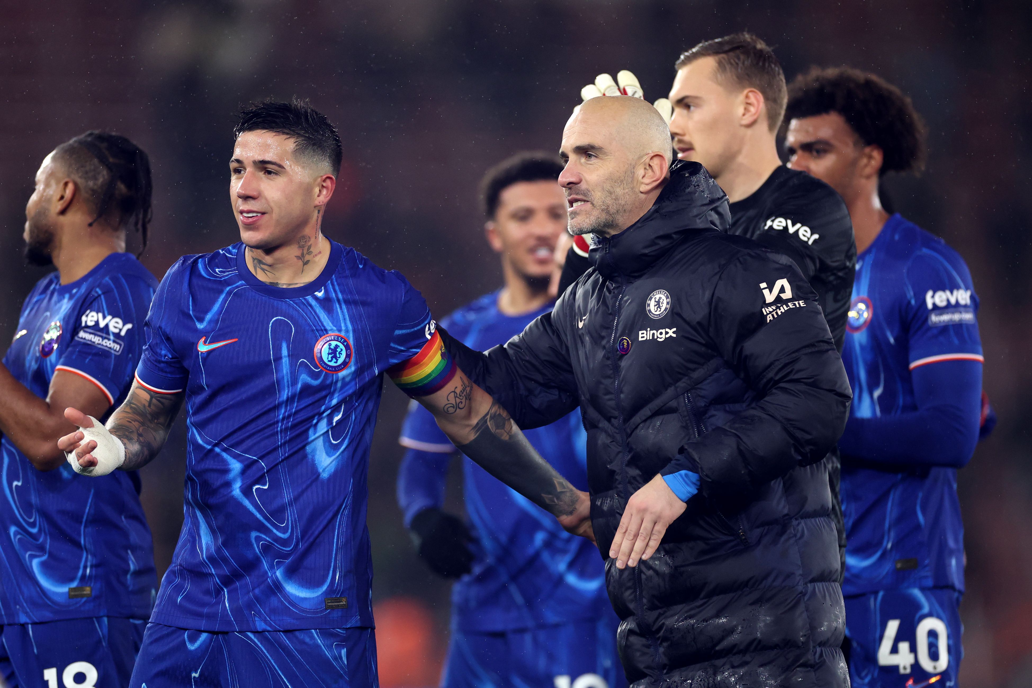 Enzo Maresca congratulates his players. (Photo by Michael Steele/Getty Images)