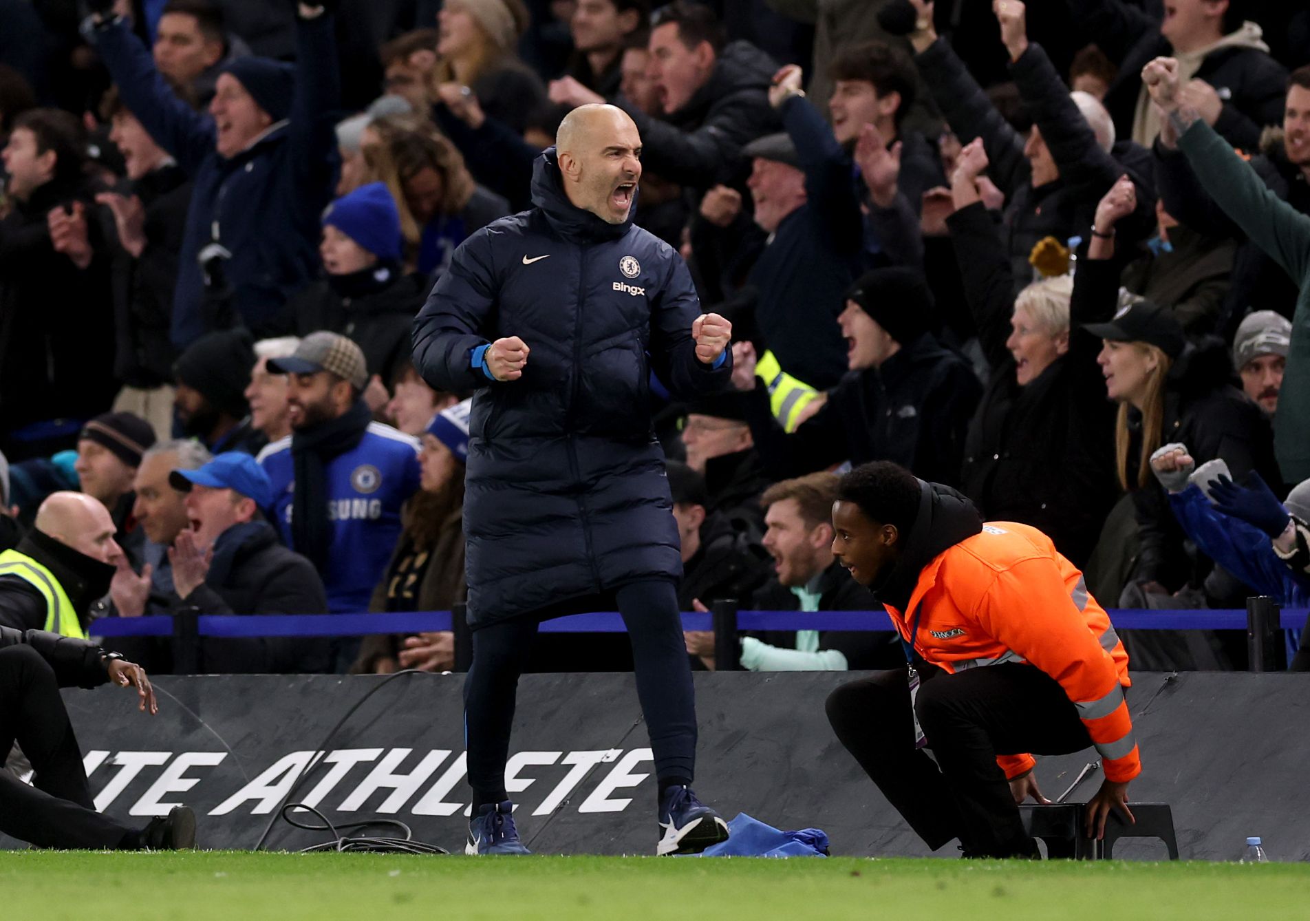 Enzo Maresca celebrates on the touchline. (Photo by Julian Finney/Getty Images)