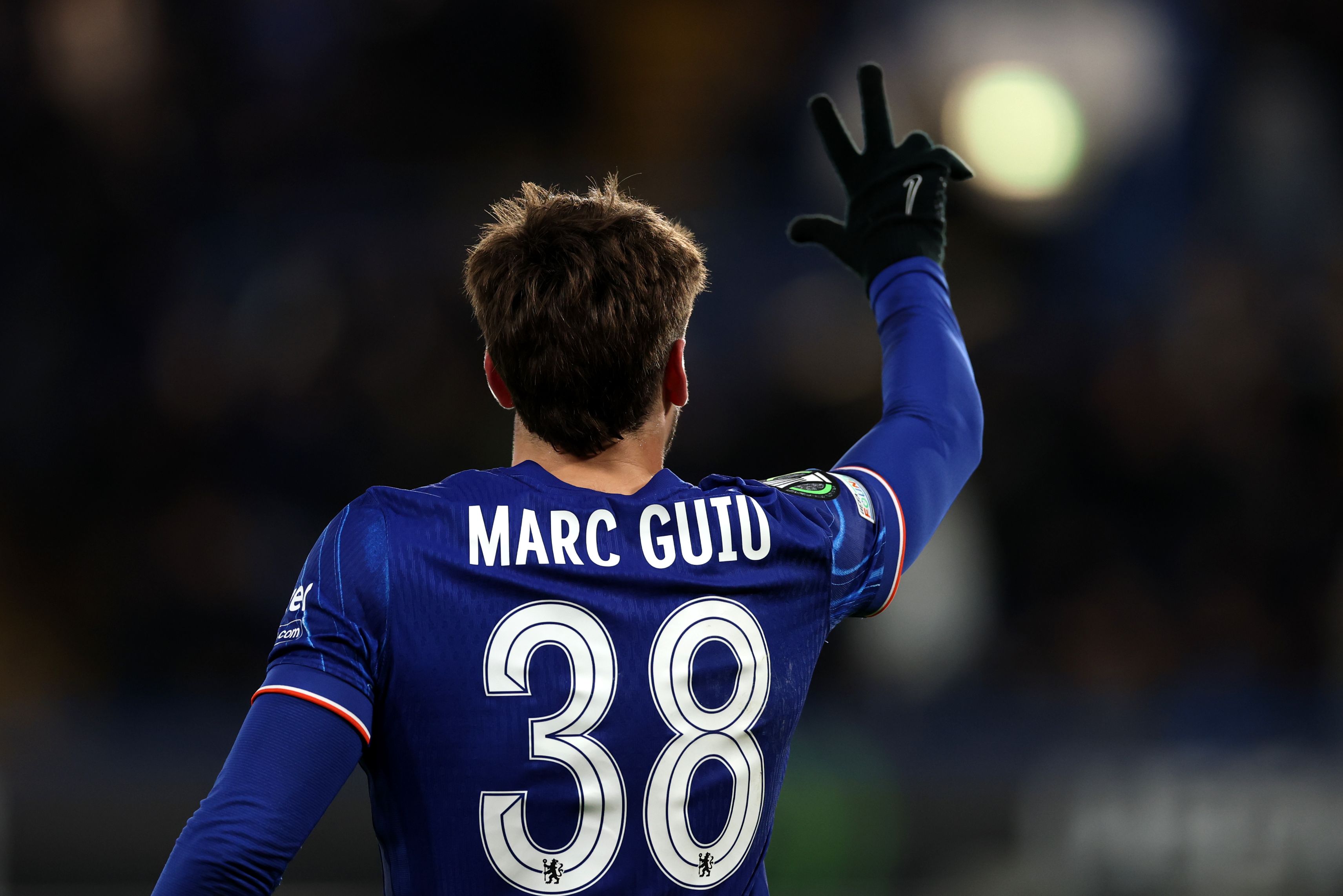 Marc Guiu celebrates hat-trick against Shamrock Rovers. (Photo by Richard Heathcote/Getty Images)