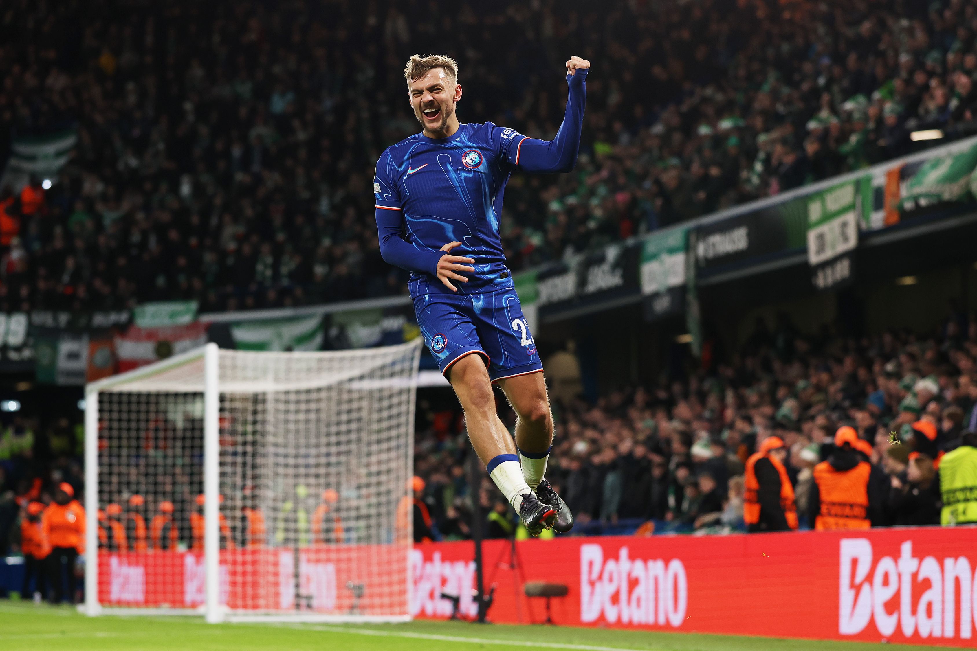Kiernan Dewsbury-Hall celebrates scoring against Shamrock Rovers. (Photo by Richard Heathcote/Getty Images)