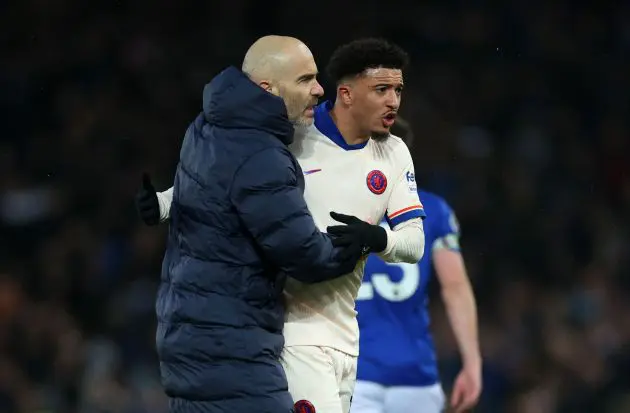 Enzo Maresca and Jadon Sancho at full time against Everton.