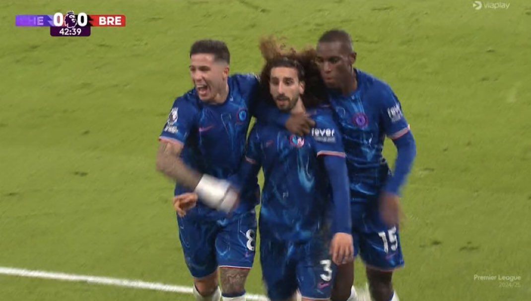 Marc Cucurella celebrates his goal against Brentford.