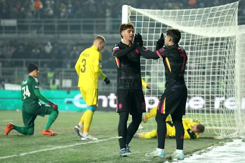 Marc Guiu celebrates scoring against FC Astana (Photo by Chris Lee - Chelsea FC)