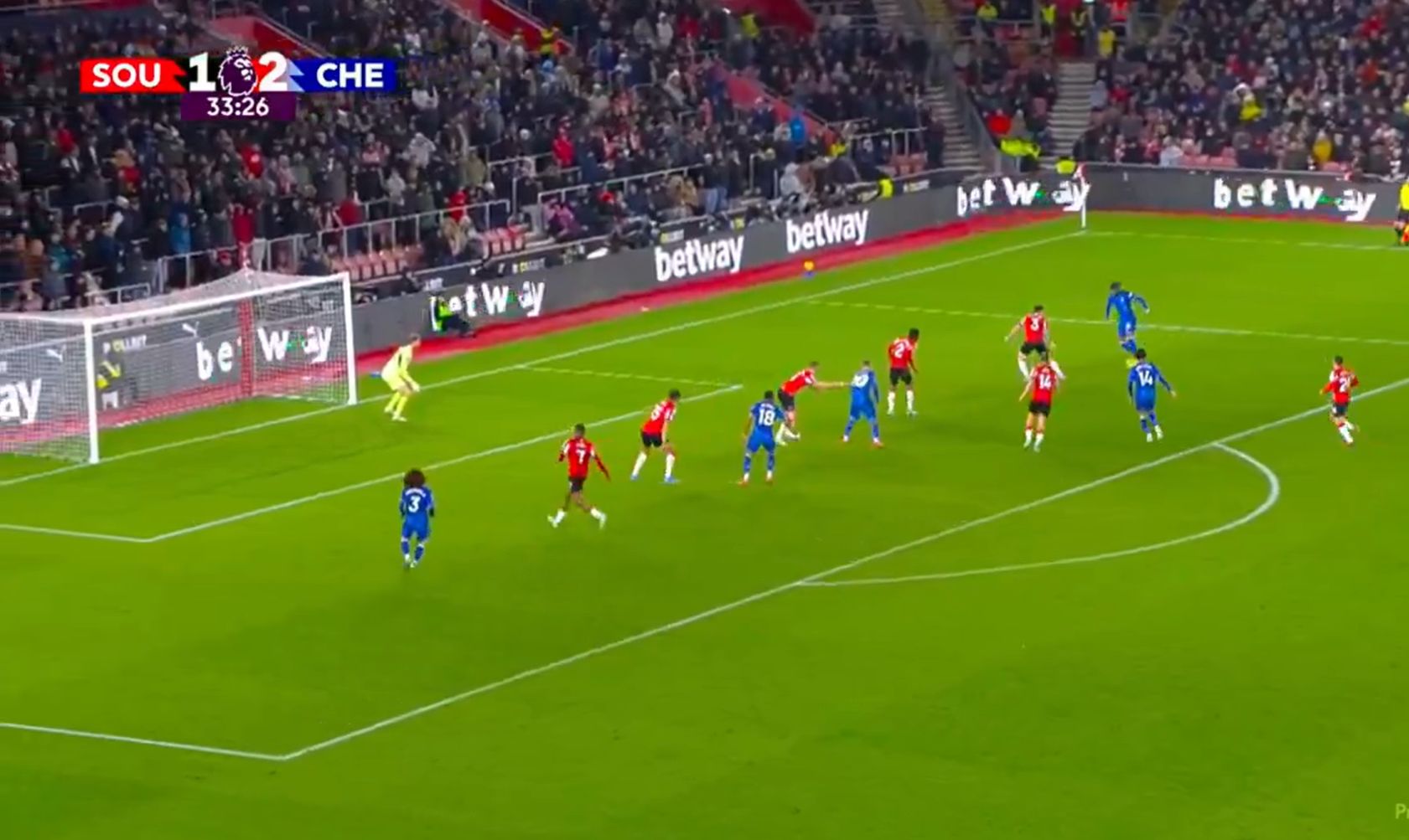 Noni Madueke scores for Chelsea against Southampton.