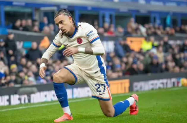 Malo Gusto playing against Everton.