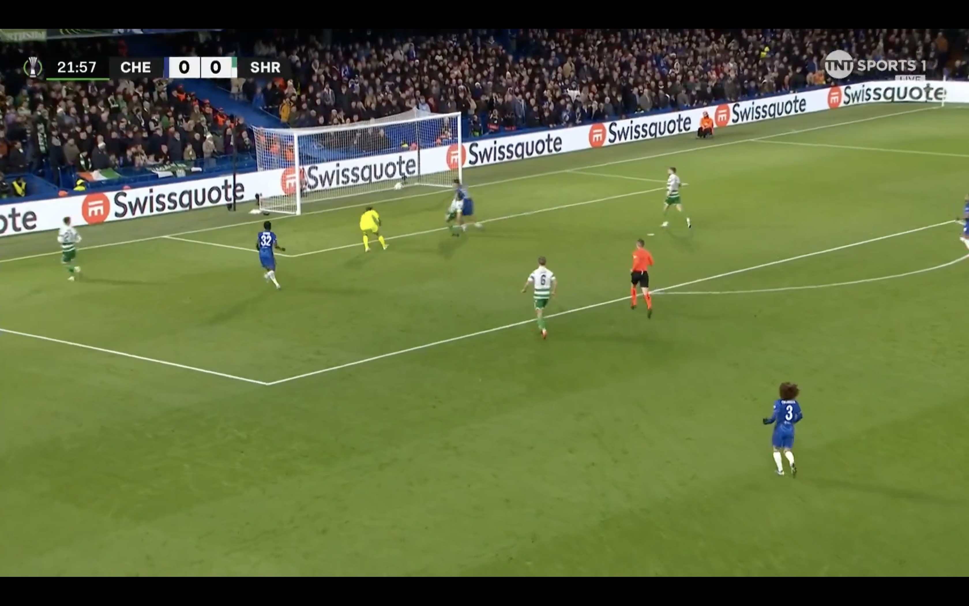 Marc Guiu scores against Shamrock Rovers. (Credit: TNT Sports)