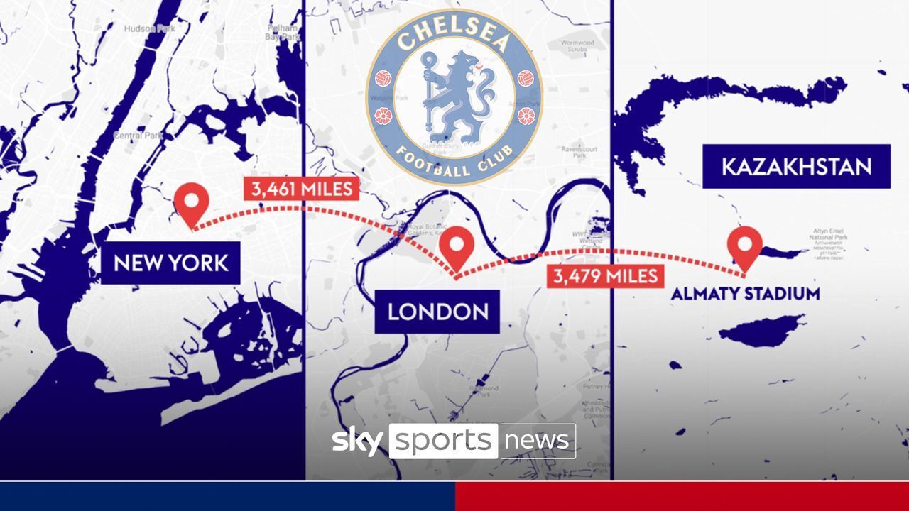 Sky Sports graphic comparing distance from New York to Almaty.
