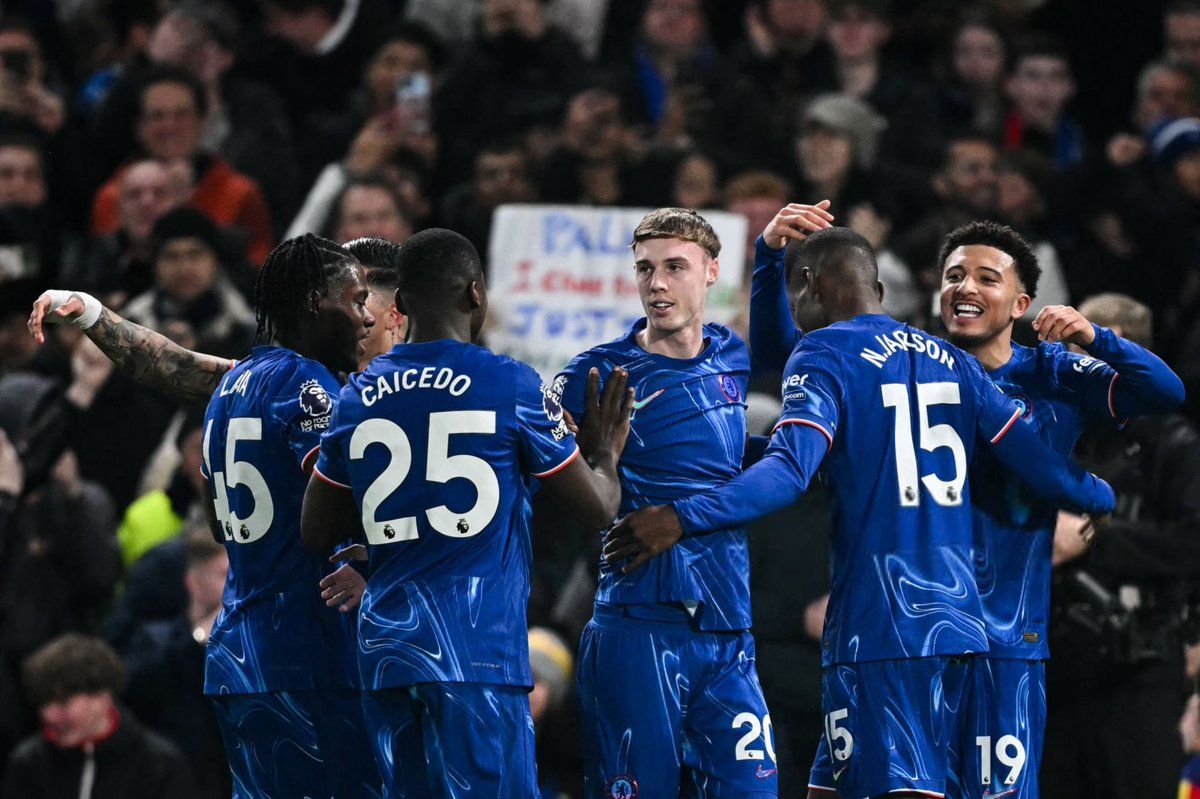 Chelsea group shot after Cole Palmer's opening goal. (Photo by Darren Walsh/Chelsea FC)