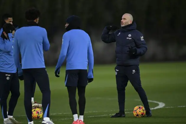 Enzo Maresca leads a training session at Chelsea.