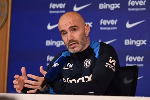Enzo Maresca in his press conference. (Photo by Darren Walsh/Chelsea FC)