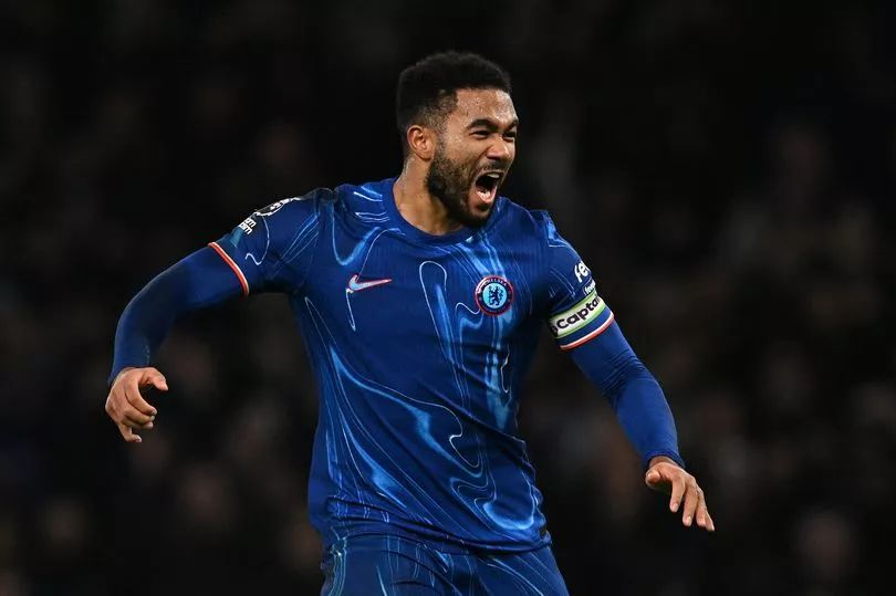Reece James celebrates his equaliser for Chelsea.