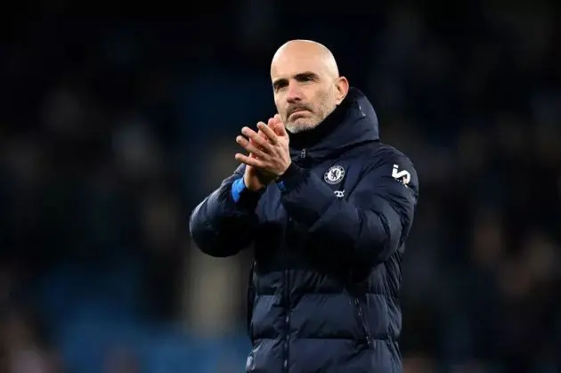 Enzo Maresca applauds the fans after a defeat to Man City.