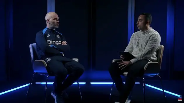 Enzo Maresca interviewed on Sky Sports by James Savundra.