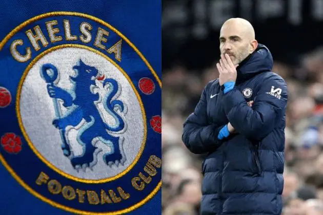 Chelsea logo and Enzo Maresca in a montage.