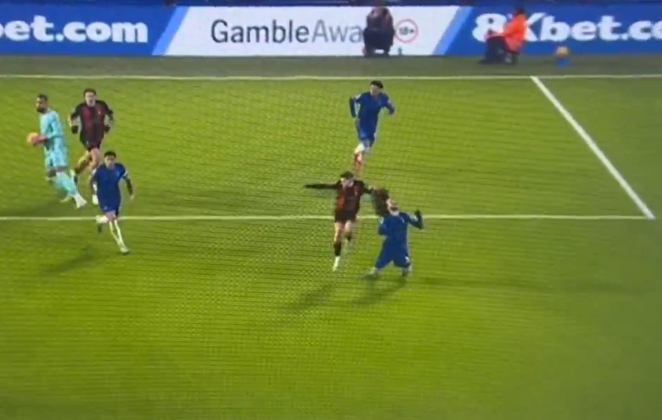 Marc Cucurella is brought down by David Brooks as he tries to counter attack.