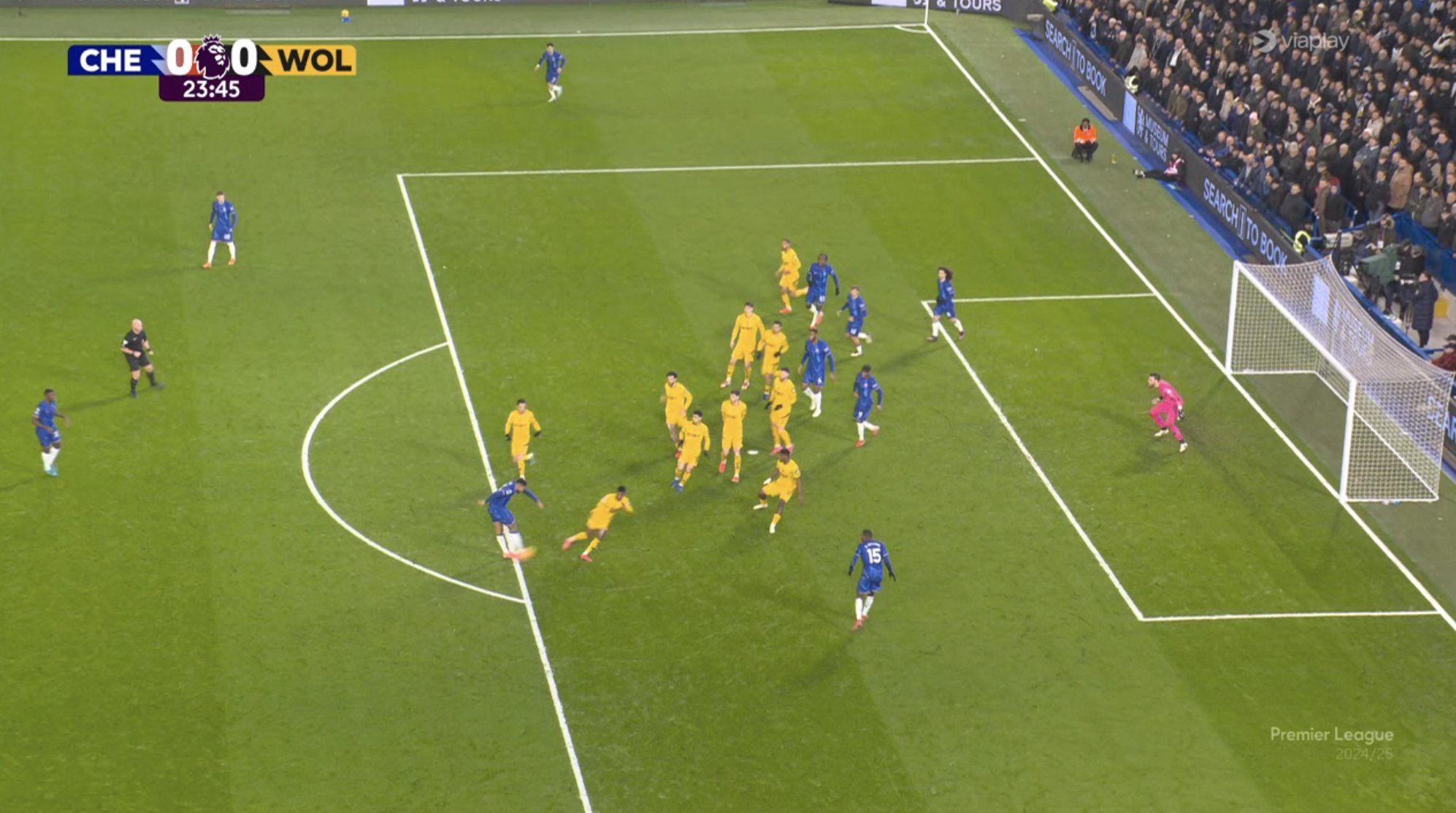 Reece James hit the ball with Tosin standing just onside.