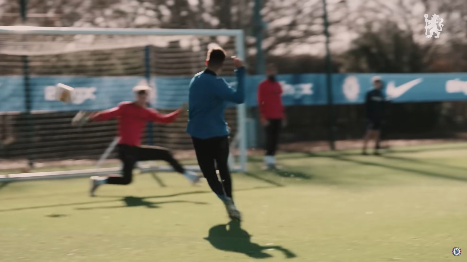 Aaron Anselmino fires one in near post in training.
