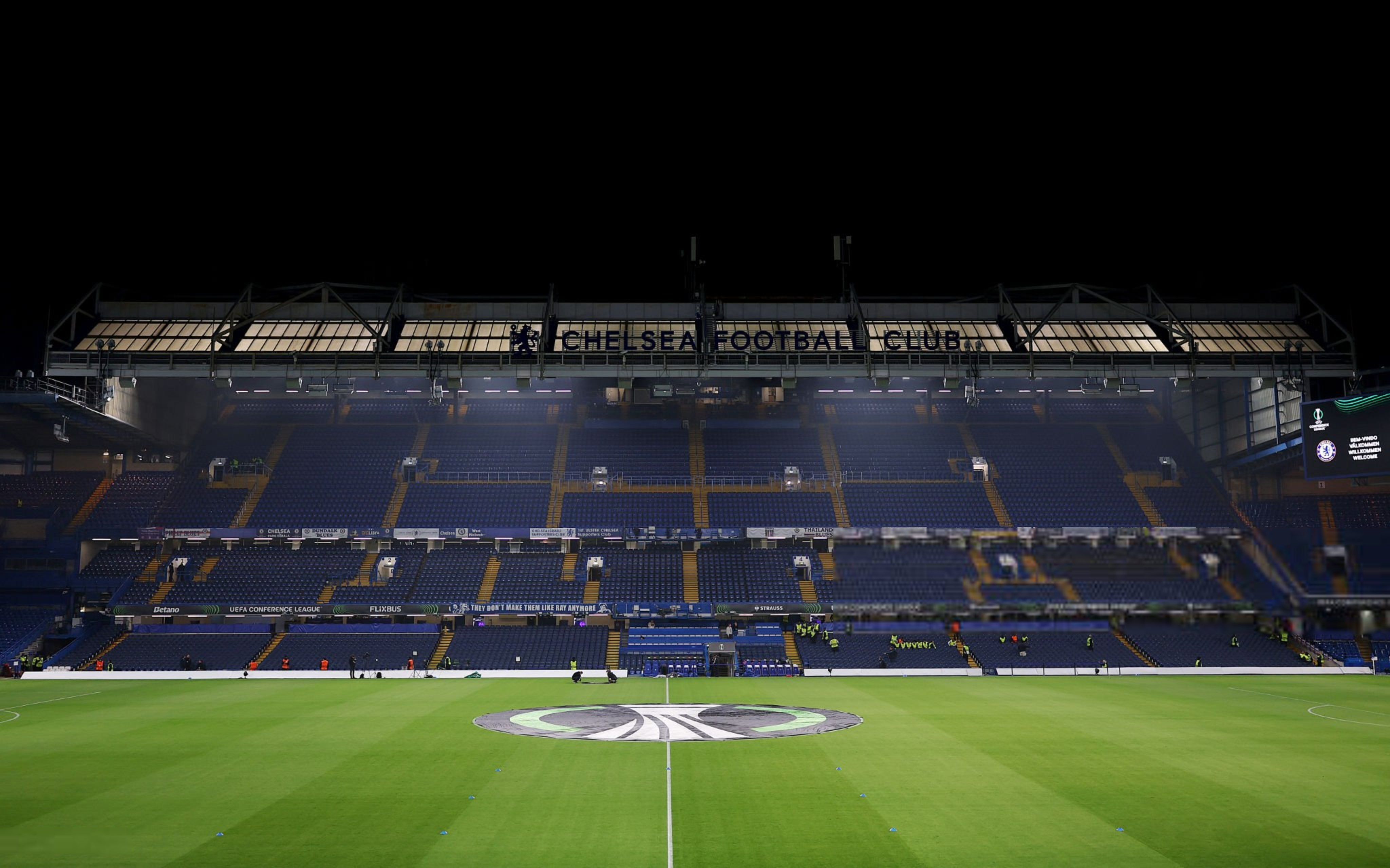Stamford Bridge under the lights for a Conference League game. (Photo by Chris Lee/Chelsea FC)