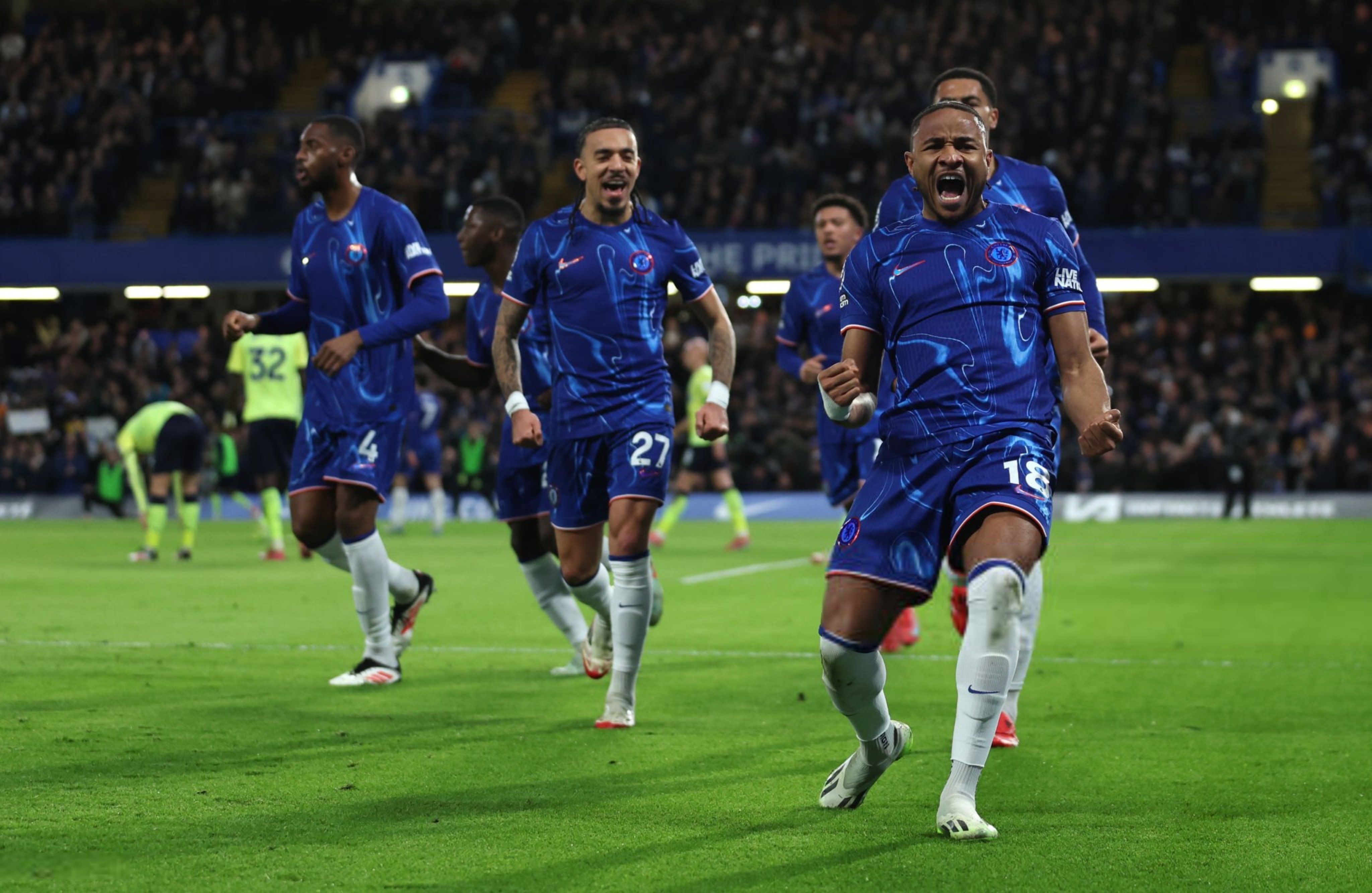 Christopher Nkunku celebrates his goal. (Photo by Darren Walsh/Chelsea FC)