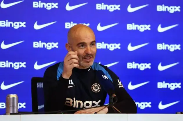 Enzo Maresca speaks at a Cobham press conference.