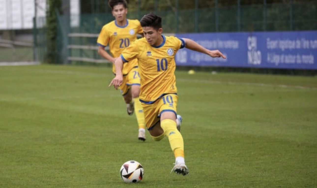 Dastan Satpaev in action for Kazakhstan's youth teams.