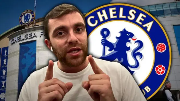 Fabrizio Romano with a Chelsea logo.