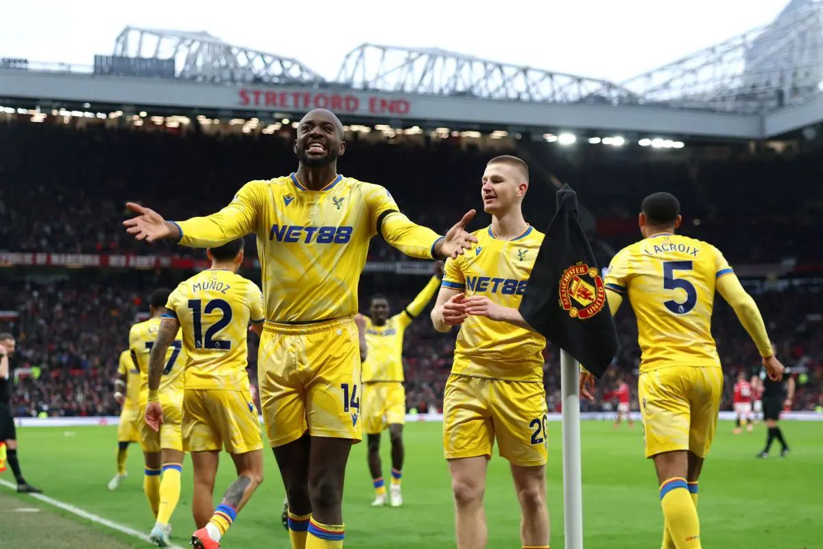 Jean-Philippe Mateta of Crystal Palace celebrates a goal. (Photo by Carl Recine/Getty Images)