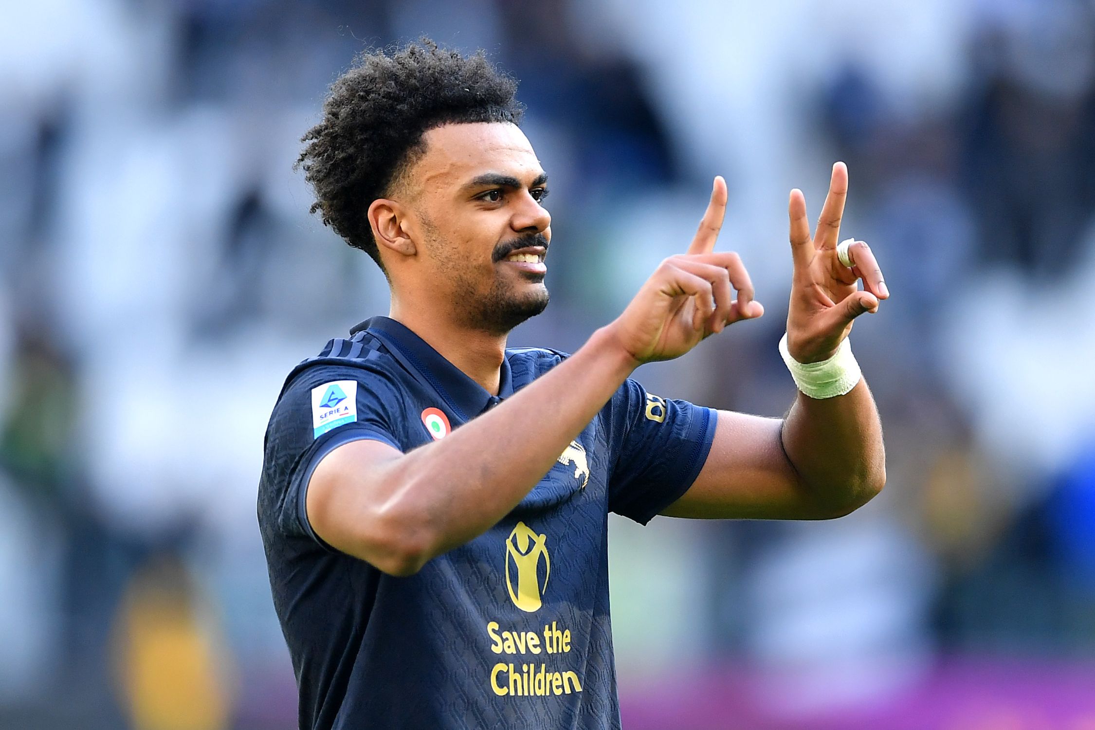 Renato Veiga celebrates after making his Serie A debut.