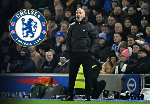 Enzo Maresca with a Chelsea logo.