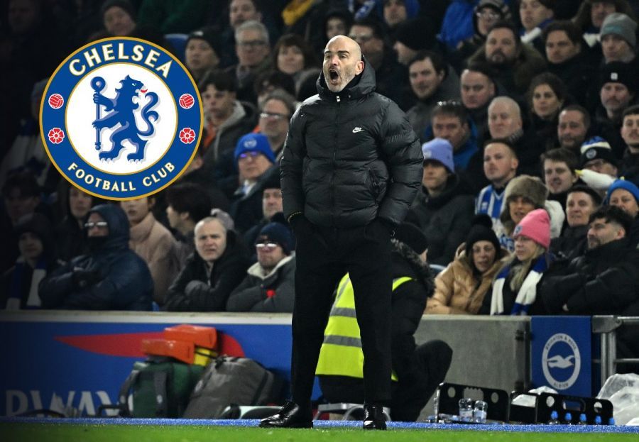 Enzo Maresca with a Chelsea logo.