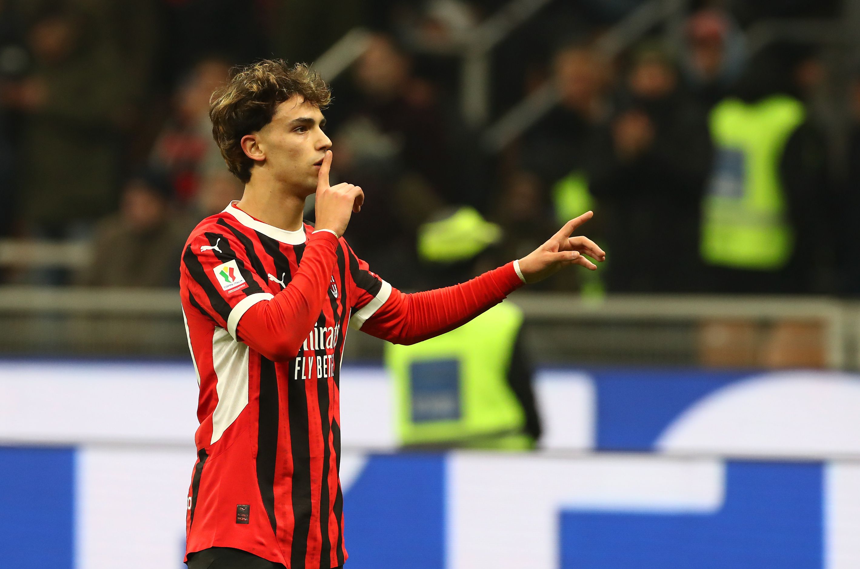 Joao Felix celebrates a debut goal for AC Milan.