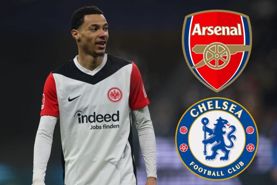 Hugo Ekitike with Arsenal and Chelsea logos.