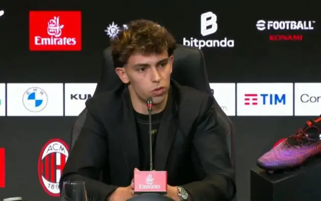 Joao Felix speaks in an AC Milan press conference.