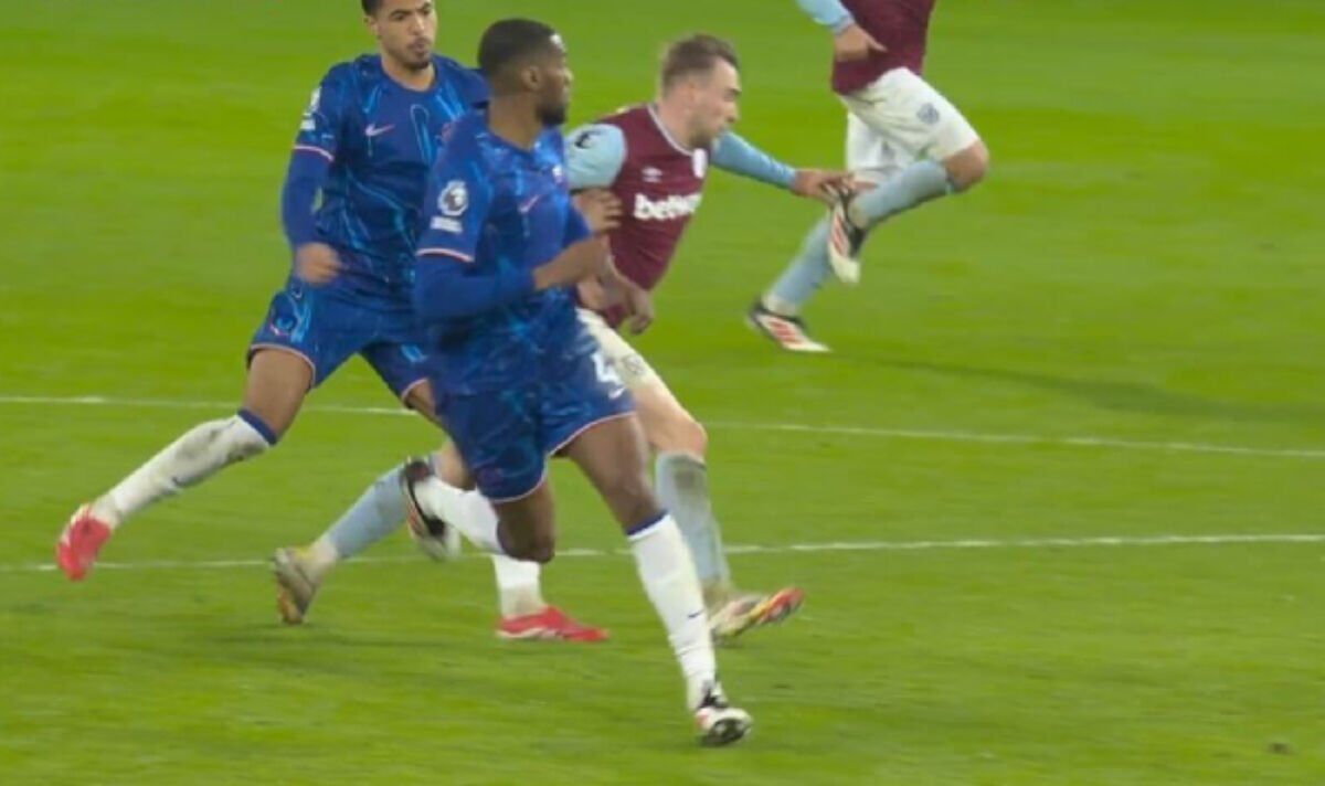 Levi Colwill gets away with a foul on Jarrod Bowen in the build up to a West Ham goal.