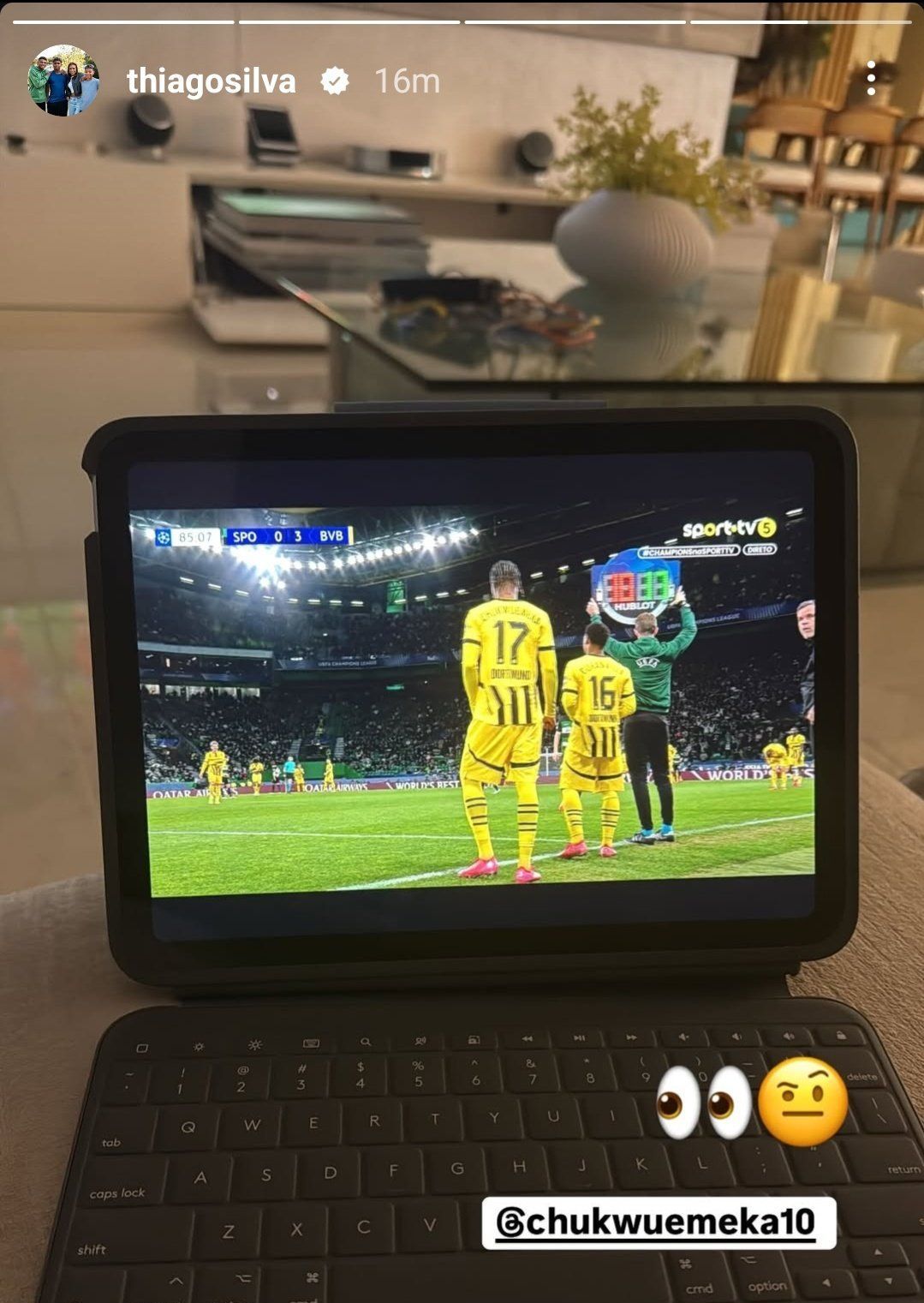 Thiago Silva spots Carney Chukwuemeka playing for Dortmund.