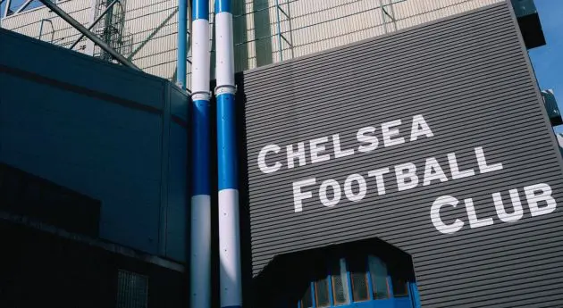 Chelsea Football Club sign at Stamford Bridge.