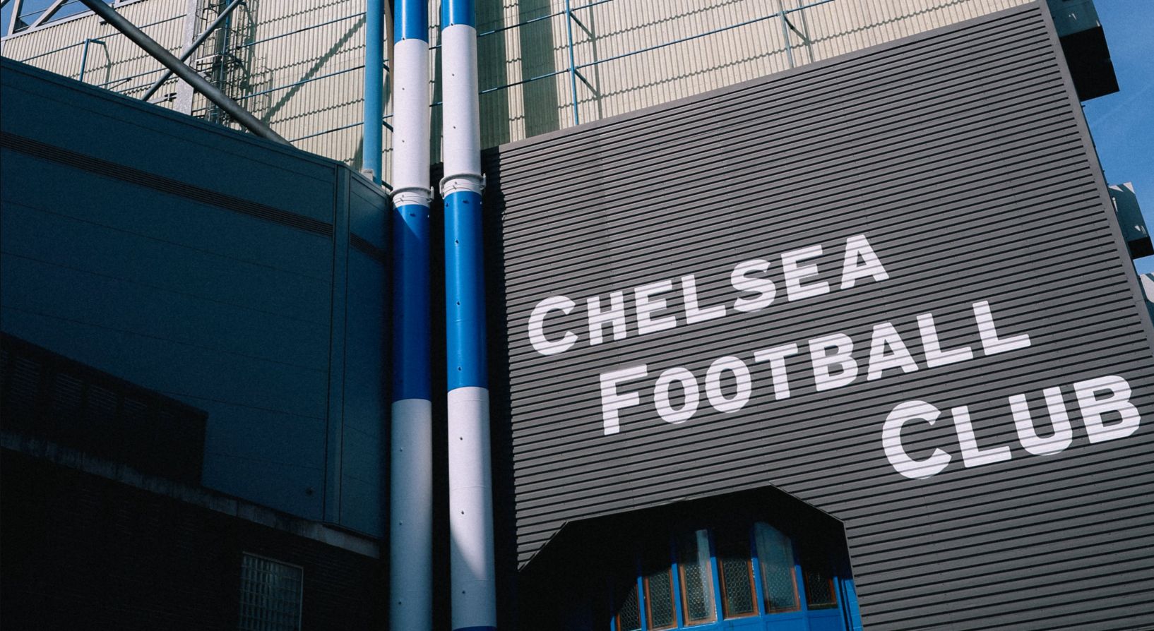 Chelsea Football Club sign at Stamford Bridge.