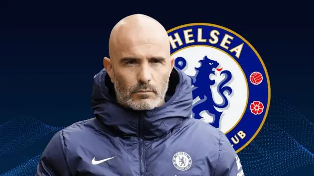 Enzo Maresca with a Chelsea logo.