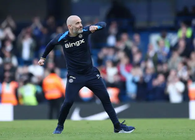 Enzo Maresca fist pumps for the fans.