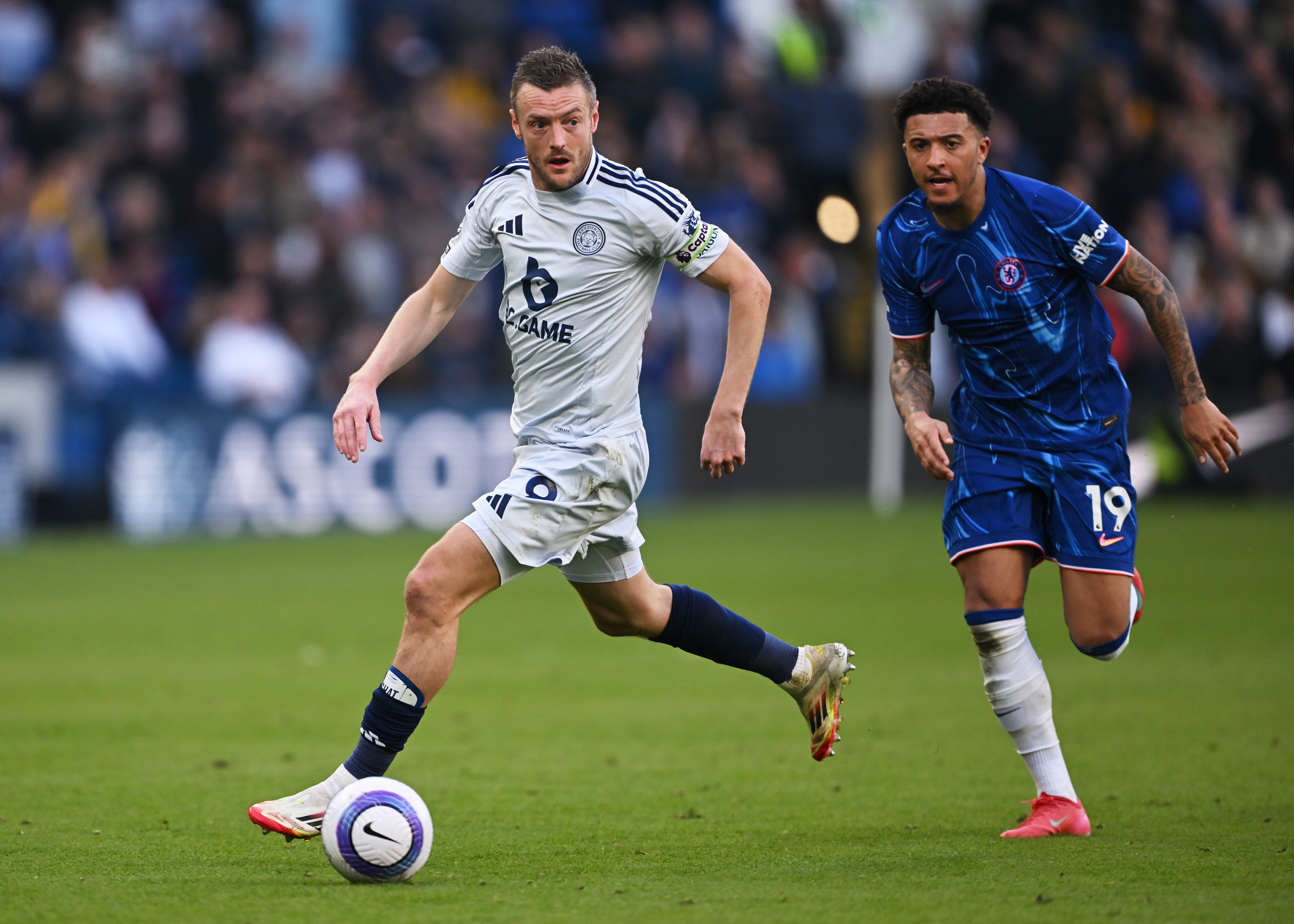 Jadon Sancho in action against Leicester.