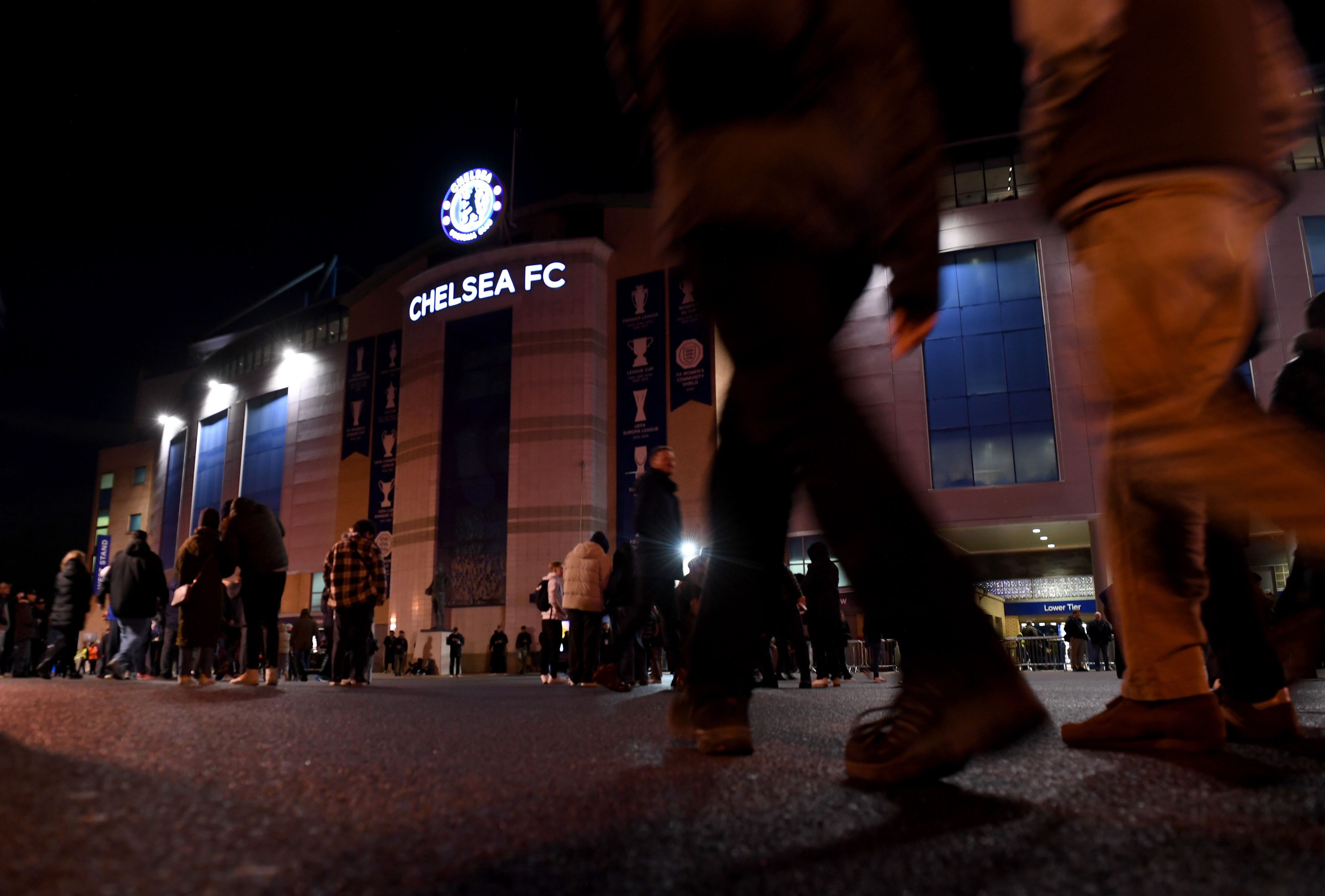 Stamford Bridge at a night game.