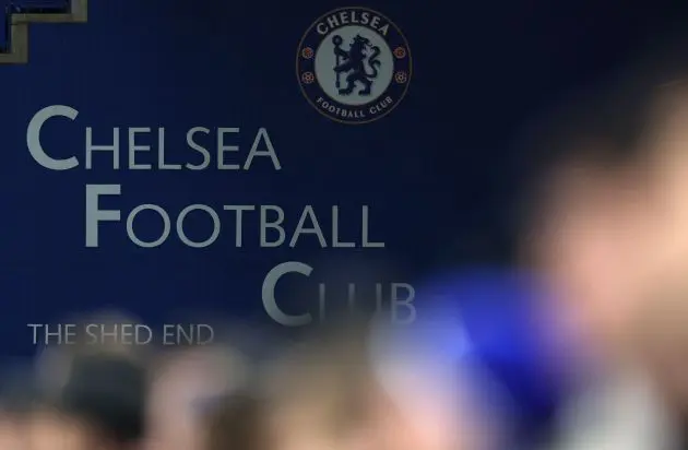 Chelsea Football Club sign at the Shed End.
