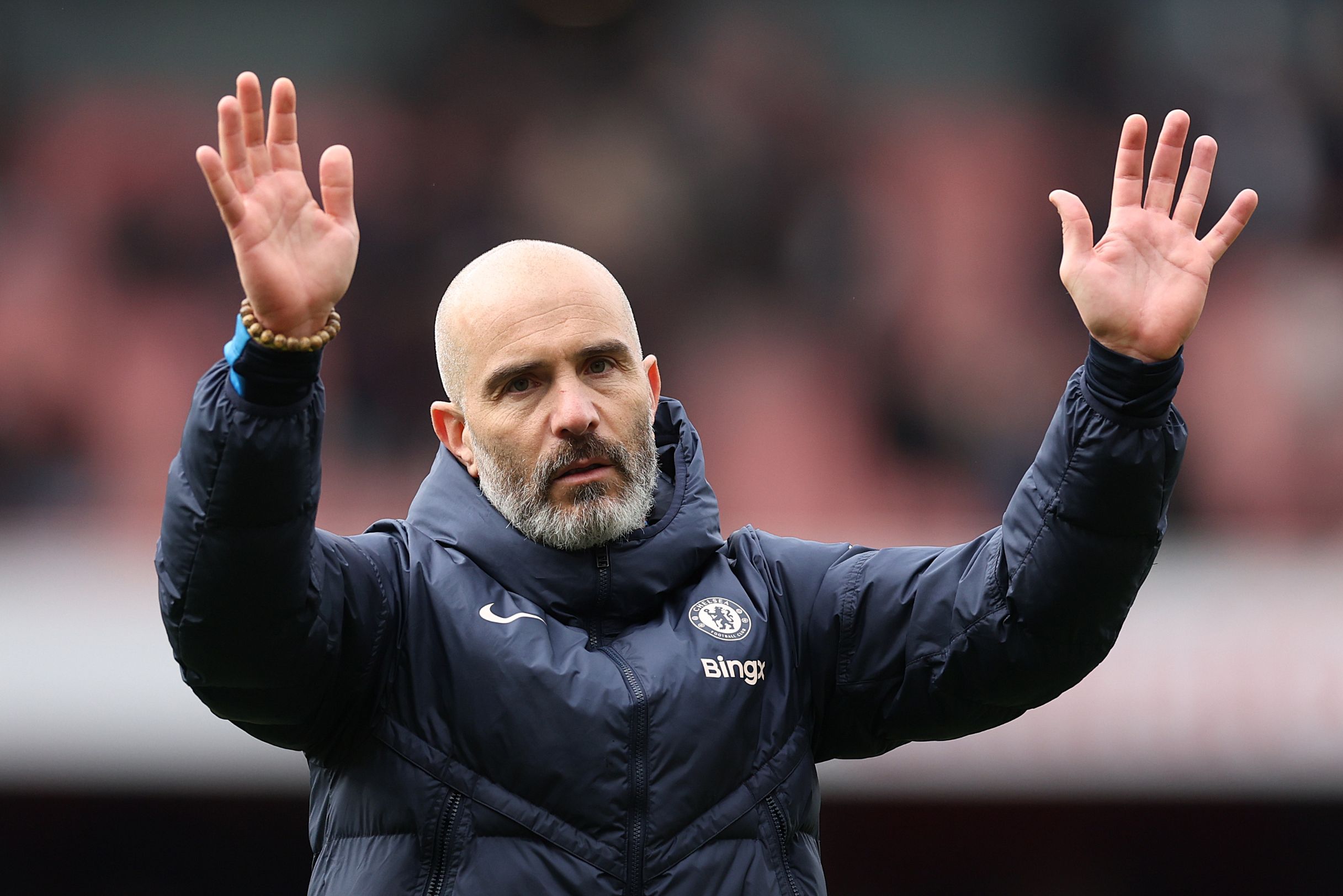 Enzo Maresca apologises to Chelsea fans after Arsenal loss. (Photo by Julian Finney/Getty Images)