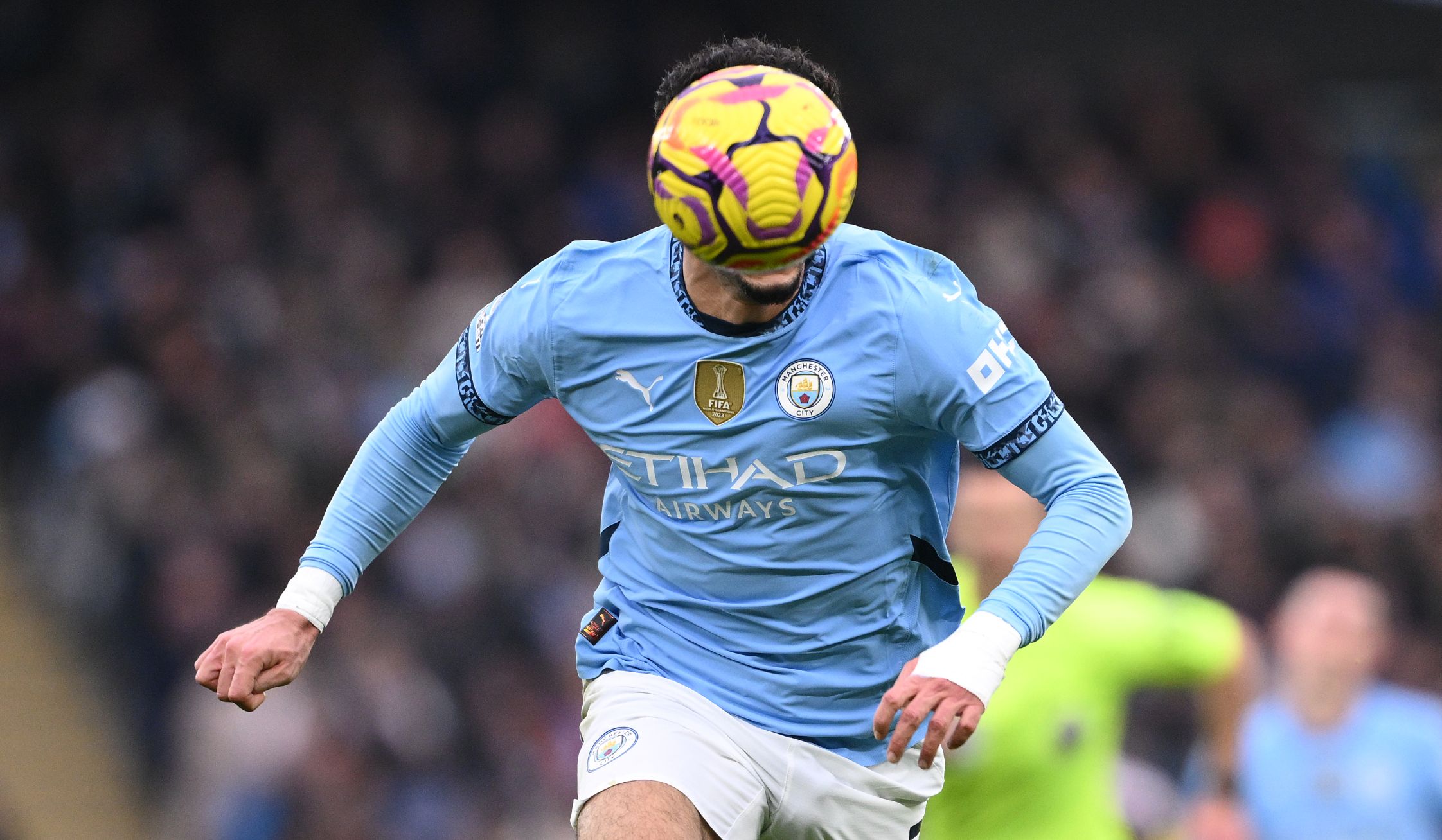 Omar Marmoush in action for Man City.