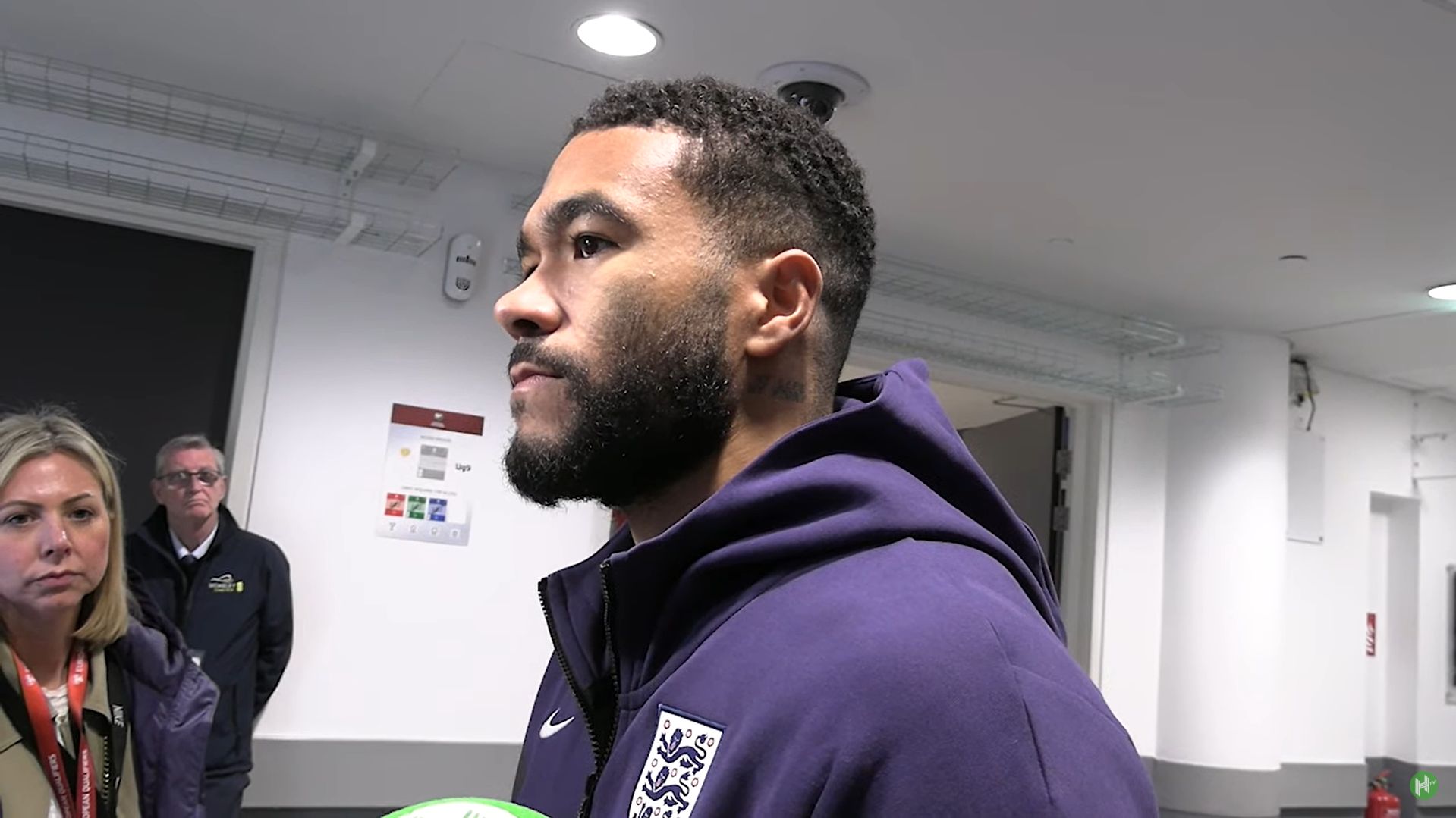 Reece James speaks to the TV cameras.