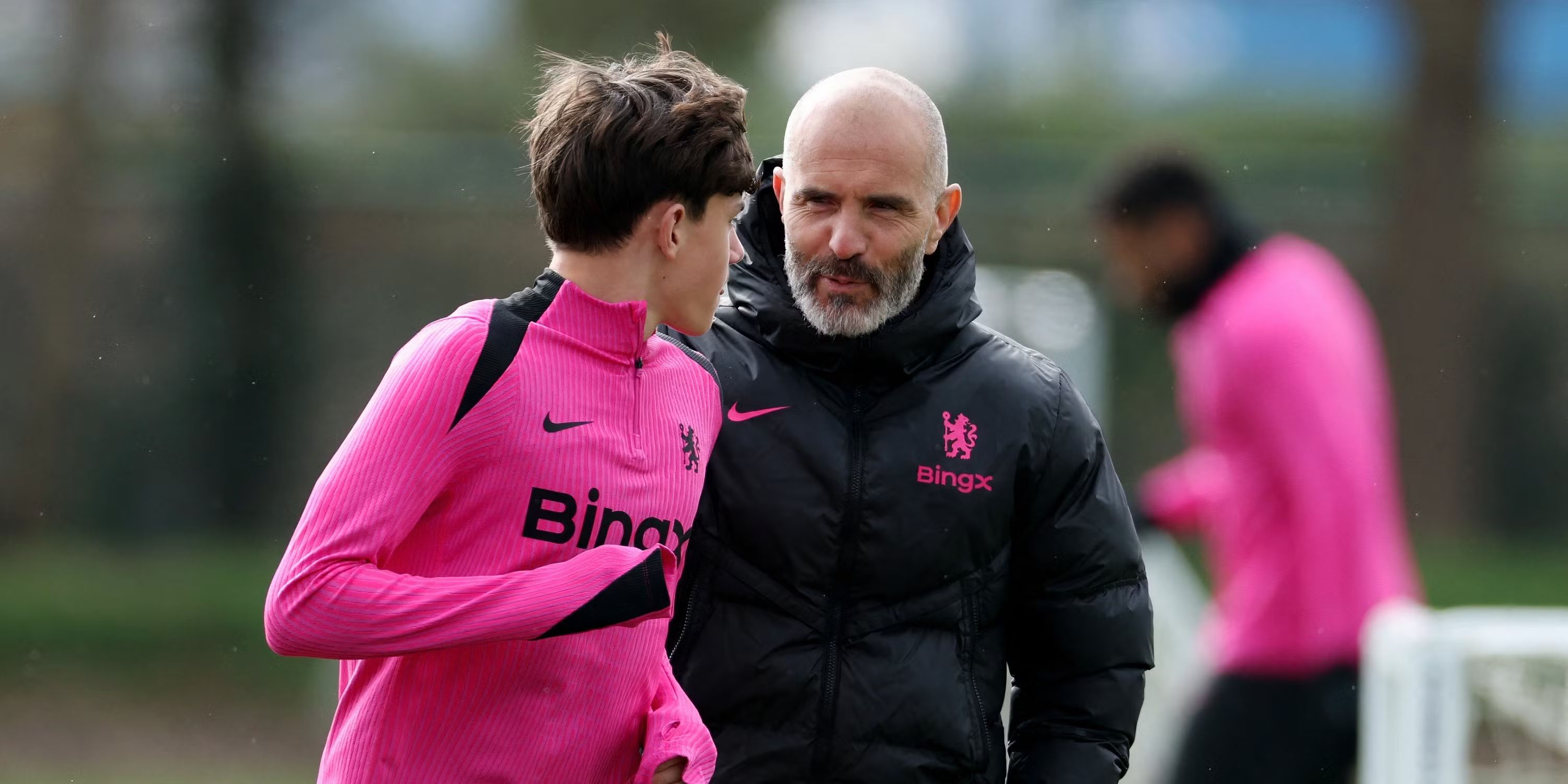 Reggie Walsh with Enzo Maresca in Conference League training.