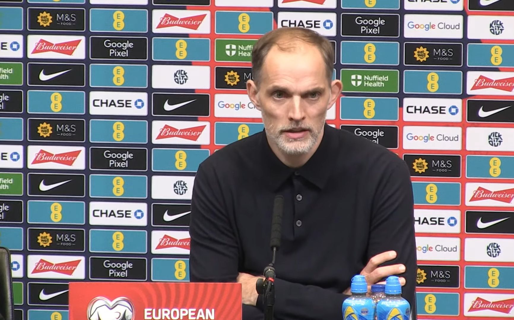 Thomas Tuchel speaks in an England press conference.